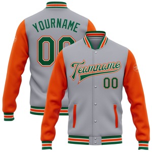 Direct Industry Wholesale Casual Winter Custom Gray Kelly Green-Orange Bomber Full-Snap Varsity Letterman Two Tone Jacket - Product Image 1