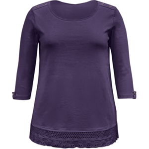 Top da Donna Karen Scott Viola Taglia S, M, L, XL, XXL in Cotone con Orlo in Pizzo, Colletto Arricciato e Design Floreale Geometrico Ricamato per Feste - Product Image 1