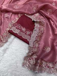 Élégance Gracieuse Sari traditionnel brodé en georgette pour les mariages et les festivals Mode indienne pakistanaise Fabriqué en Inde - Product Image 5