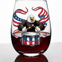 Vente en gros de gobelets à vin sans pied en verre transparent de 12 oz, personnalisés, avec drapeau souvenir du 250e anniversaire des États-Unis, pour le 4 juillet