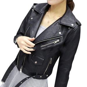 Nouvel arrivage de blouson bombardier d'hiver en cuir grande taille pour femmes fermeture éclair courte respirant coupe-vent logo sur le devant - Product Image 1