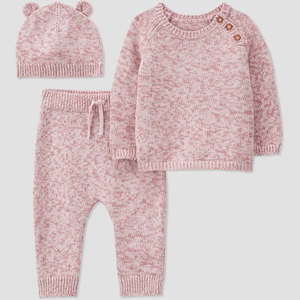 Set 3 Pezzi Carter's Just One You per Bambine, 100% Cotone, Stile Invernale ed Estivo, Top e Pantaloni Rosa Melange per 6 Mesi - Product Image 1