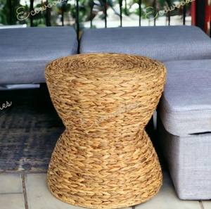 Tendance chaude jacinthe d'eau pouf siège décoratif tabouret salon décor à la maison en osier rond pouf tabouret os incrustation Console - Product Image 1