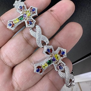 RB Gems Personnalisé 925 Sterling Silver Hip Hop Style VVS Moissanite Gemstone Bracelet Croix Glacé Cubain Lien Chaîne Fine Charme Bijoux - Product Image 3