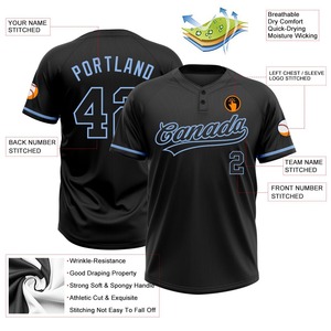 Venta al por mayor de fábrica, Jersey personalizado de softbol para jóvenes y adultos, totalmente personalizado, negro, negro, azul claro, dos botones, Jersey de softbol Unisex - Product Image 3