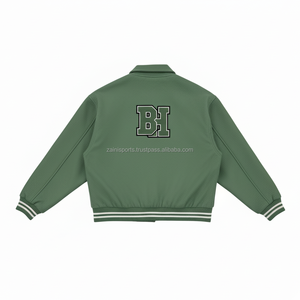 Veste universitaire en mélange de laine 450 GSM de haute qualité polaire intérieure Logo brodé personnalisé veste universitaire pour femmes de Style collège vert - Product Image 2