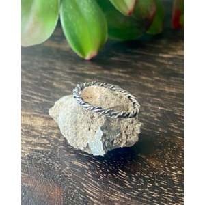 Handmade Sterling <b>Silver</b> Rope <b>Ring</b> <b>Boho</b> Style Navajo Made Size 5.5 Natural Stone Inlay for Everyday Wear or Gift - Product Image 4