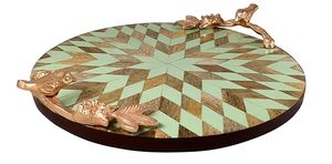 Bandeja de madera rústica ecológica con mango de metal, perfecta para servir bebidas de té y aperitivos a los invitados fácilmente - Product Image 3