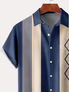 Camisa de manga corta con estampado geométrico Floral Vintage de nuevo diseño para hombre, ropa de vacaciones de verano informal sostenible transpirable - Product Image 3