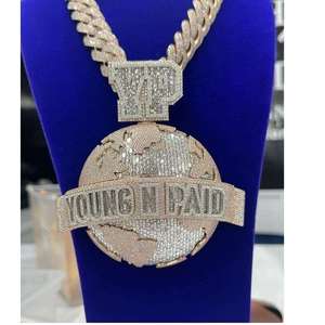 Iced Out oro blanco VVS Moissanite Hip Hop redondo y Baguette corte diamante joyería colgante para hombres 925 plata esterlina - Product Image 3