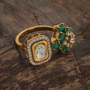 Kundan Fashionable <b>Gold</b> Plated Finger <b>Ring</b> Princess Cut Diamond Trendy Style Free Size Gift Jewelry - Product Image 3