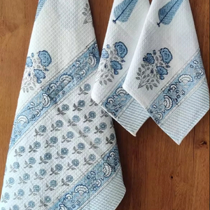 Ensemble de bain en coton blanc de haute qualité belles serviettes gaufrées imprimées en bloc à la main absorbant l'eau avec motif de couleur unie - Product Image 1