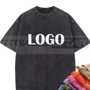 Peso pesado de punto de algodón Logo Stone Hombres Mujeres Camiseta desgastada Ringer Dtg Print Oversize Negro Custom Vintage Acid Wash - Product Image 2