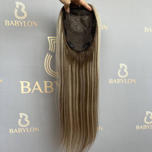 Perruque de cheveux humains vierges, postiche de base blond avec grande pince, bonnet en dentelle transparent, 20x20cm - Product Image 6