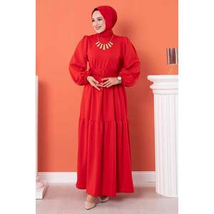 Long <b>Belted</b> Red Elegant Modest Basic Straight Fashionable Crepe <b>Knitted</b> Woven Printed Natural Floor-Length for Islamic Fashion - Product Image 2