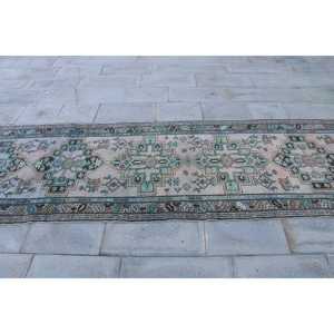 Alfombra turca de 3.3x12.4 pies, alfombra vintage azul con lunares de lana - Product Image 4