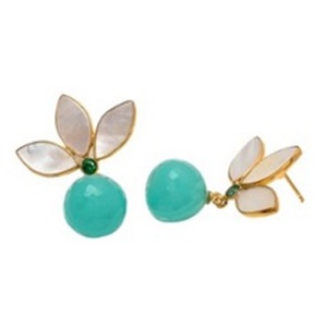 Boucles d'oreilles en forme de poire en argent Sterling 925 avec pierre précieuse Aqua calcédoine et coquille, nouvel arrivage - Product Image 1