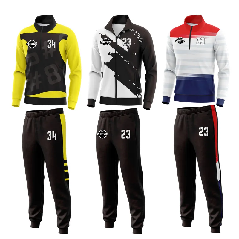 कस्टम Mens फुटबॉल Tracksuits युवा फुटबॉल Tracksuit 100% पॉलिएस्टर प्रशिक्षण वर्दी फुटबॉल खेलों आधा जिपर Tracksuits