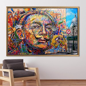 Impression sur toile de graffitis Salvador Dali : abstrait, coloré, œuvre d'art célèbre, 1P : encadré or - Product Image 1