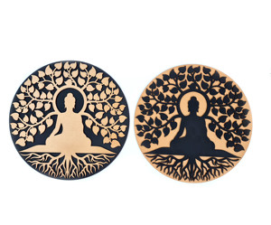 Buddha in legno meditazione yoga <span class=keywords><strong>albero</strong></span> <span class=keywords><strong>della</strong></span> <span class=keywords><strong>vita</strong></span> radici decorazioni per la casa appeso a <span class=keywords><strong>parete</strong></span> dimensioni personalizzate 2d doppio strato argento nero colore oro - Product Image 3