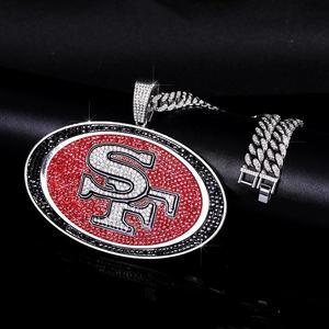 Colgante Personalizado de los 49ers del Campeonato de la NFL, Super Grande, Plata 925 con Baño de Rodio/Oro de 14K, Moissanita Negra y Roja, Estilo Hiphop - Product Image 3