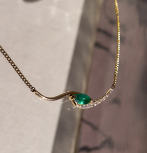 Rose Gold <b>Emerald</b> <b>Pendant</b> Necklace With Diamond Accents Minimalist Design Box Chain Women's Everyday Wear - Product Image 2
