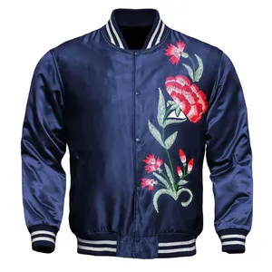 Chaqueta de satén de béisbol vintage a la moda personalizada OEM para hombre Bomber ligero de estilo de equipo personalizable a granel aceptado - Product Image 1