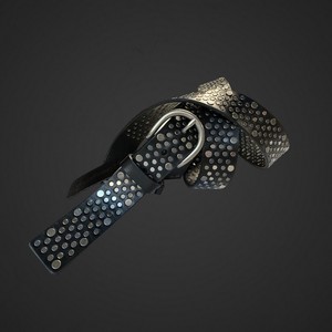 Ceinture en cuir véritable cloutée pour homme, artisanat italien, largeur 35mm, clous pressés, boucle en argent foncé, sans nickel, différentes couleurs - Product Image 3