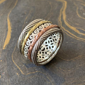 12.3 Grams Three Tone <b>Spinner</b> <b>Ring</b> Rose Gold Gold Plated Inlay Fashionable Bohemian Classic Christian Style Trendy Number Gift - Product Image 1