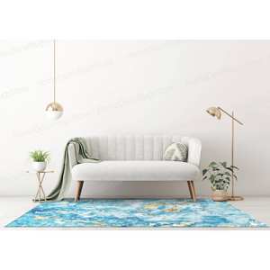 Alfombra Moderna de Lujo con Estampado de Tinta de Alcohol en Mármol Azul y Dorado, Alfombra de Terciopelo de Lujo - Product Image 5