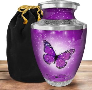 High Quality <b>Large</b> Adult Purple Butterfly Shaped Brass Cremation <b>Urn</b> American Style Funeral <b>Urn</b> with Testi Wholesale Supplies - Product Image 2