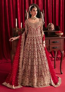 ชุดเจ้าสาวสีแดงเข้มสวยกับ dupatta หรูหราพร้อมผ้าหนาประดับไข่มุกงานปักหิน = 2025 - Product Image 2