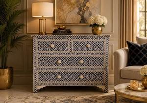 Mesitas de Noche Extensibles con Cajones y Armarios con Incrustaciones de Hueso y Diseño Floral Antiguo - Para Uso en Hogar, Hotel o Apartamento - Product Image 5
