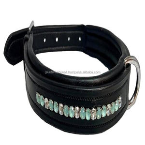 Collar de cuero acolchado para perro, accesorio resistente de 2 pulgadas de ancho, ajustable, negro o marrón, hecho a medida con 1 Fila de incrustaciones ostentosas de lujo - Product Image 1