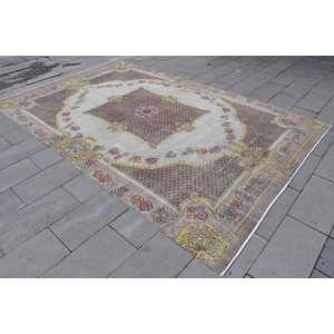 พรมตุรกี ขนาด 7.6x8.5 ฟุต พรมวินเทจ สีน้ำตาลเหลืองลายตารางหมากรุก ทำจากขนสัตว์ - Product Image 2