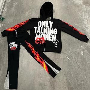 Trajes de chándal con estampado de abullonado 3D personalizados Conjunto de chándales acampanados de dos piezas Joggers de algodón de gran tamaño Pantalones de chándal acampanados y conjuntos de Sudadera con capucha para hombres - Product Image 3