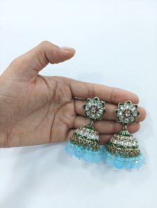 Top mode à la mode goutte d'eau cloche Jhumka boucles d'oreilles indien Kundan traditionnel pour dames ensemble de boucles d'oreilles pour les femmes - Product Image 3