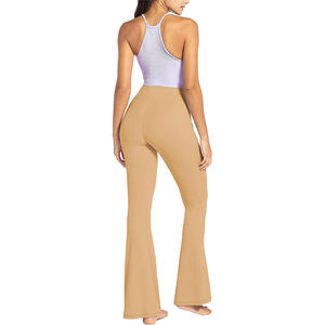 Pantalons de yoga côtelés taille haute pour femmes |   Leggings de fitness évasés avec poche latérale, taille haute, côtelés, pantalon de sport évasé - Product Image 5