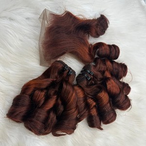 SUPER DOBLE DIBUJADO OSCURO/NARANJA CLARO FUNMI BOUNCY RIZOS CUTÍCULA ALINEADO EXTENSIONES DE CABELLO HUMANO VIETNAMÉS CRUDO PARA HACER PELUCAS - Product Image 3