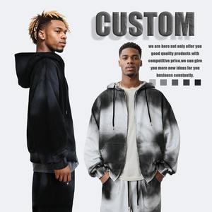 Sudaderas con capucha con cremallera lavadas con ácido desgastadas de gran tamaño Vintage grueso y ropa informal de algodón 420 GSM 100% con logotipo personalizado para hombres - Product Image 1