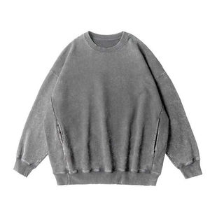 Sweat-shirts d'hiver décontractés surdimensionnés style vintage américain avec logo personnalisé, basiques de haute qualité, col rond, respirants, épais 380 grammes, effet délavé - Product Image 2