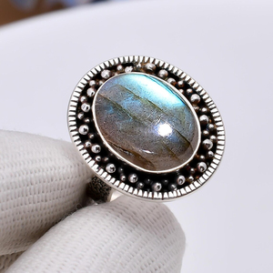 925 Sterling Silver Bohemian Jewelry Women Natural <b>Labradorite</b> Gemstone <b>Rings</b> Bezel Setting 10x14mm Oval Shape Trendy Wedding - Product Image 2