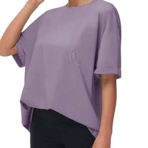 Dusty <b>Purple</b> Drop Shoulder T Shirt Women Soft Touch Cotton Oversized Tee Custom Embroidery Logo Streetwear - Product Image 4