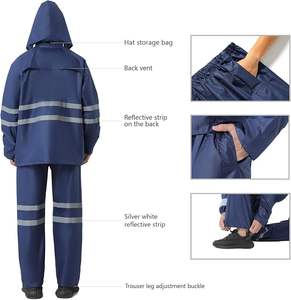 Veste de sécurité coupe-vent légère imperméable à capuche décontractée unie réversible respirante coupe-vent avec pantalon - Product Image 3