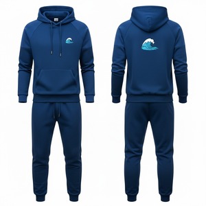 <b>Men's</b> Winter Solid Pullover Hooded Sweatshirt Tracksuit Set with <b>Jogger</b> Pants for Casual Streetwear & Active Wear - Product Image 1