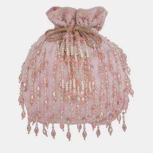 Nouveau sac de Potli de poignet rose élégant pour les femmes belles perles de verre de cristal pour les mariages indiens fêtes et emballage cadeau - Product Image 1