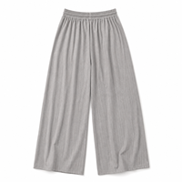 Pantalon large en lin et coton pour femme, gris rayé, décontracté, pour se détendre