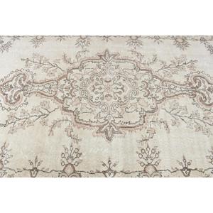 พรมวินเทจขนาด 5.4x9.2 ฟุต พรมตุรกี พรมลายทางสีขาว ทำจากขนสัตว์ - Product Image 4