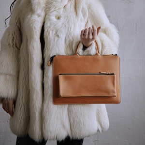 Retro Full Grain Leather Portable Lightweight <b>Laptop</b> Sleeve Classic Business Portfolio for Professionals Work Travel GLS-0328 - Product Image 3