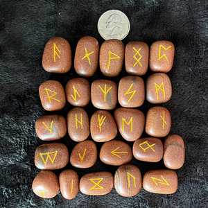El mejor juego de Runas de Piedra dorada roja de 25 piezas, cristales curativos caídos grabados, técnica de piedras preciosas talladas, Ágata roja, amor religioso para el hogar - Product Image 1